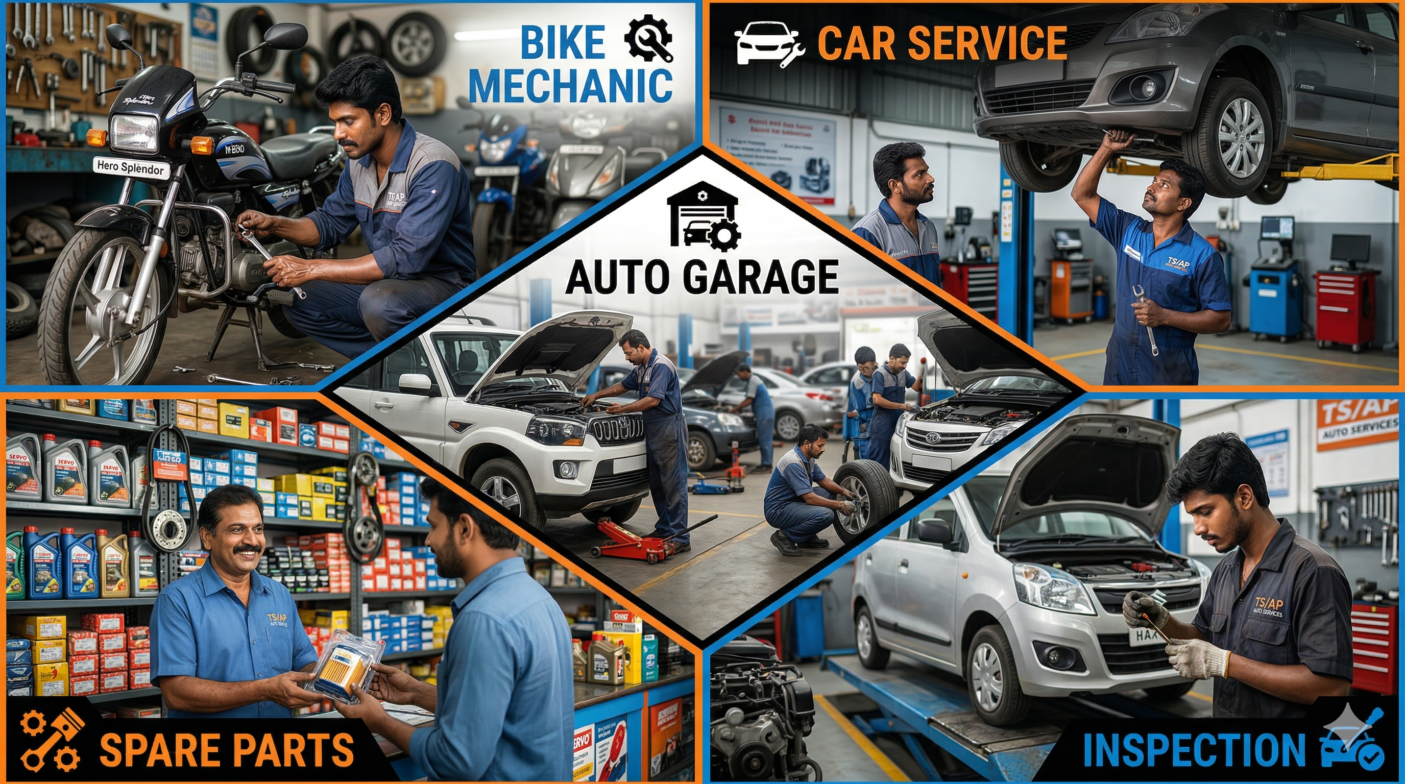 Automobile services, car service centers, bike mechanics