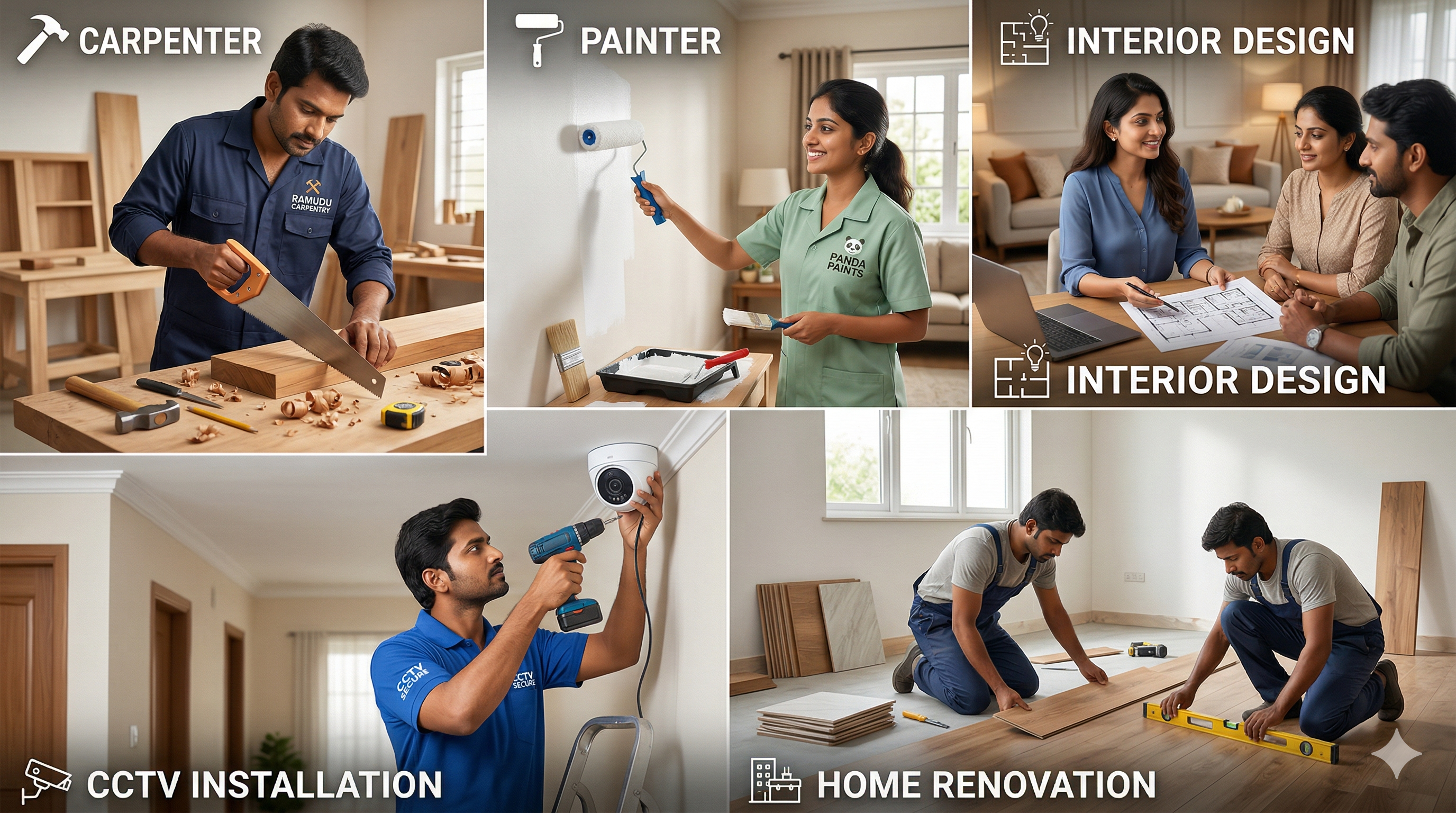 Home services like carpenters, painters, interior designers