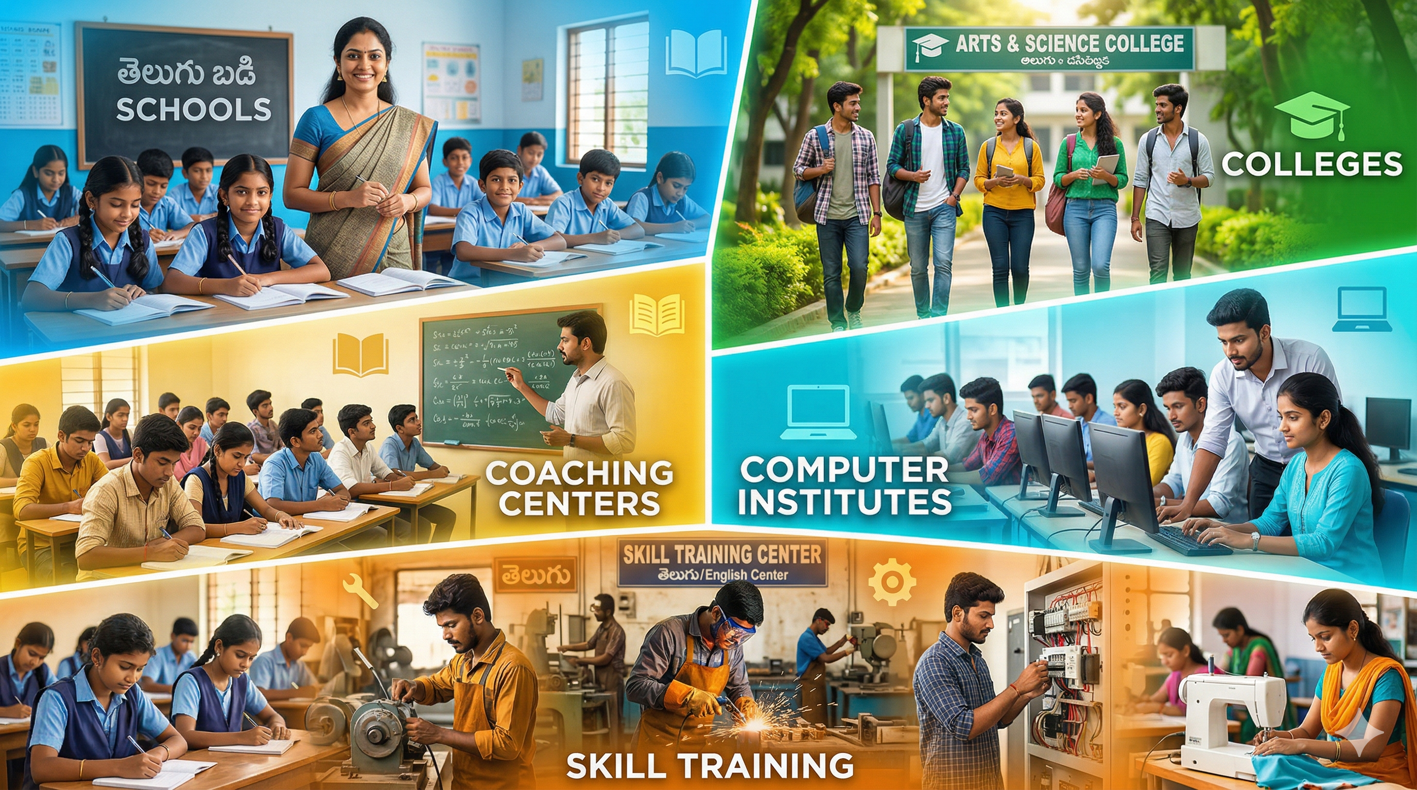 Schools, colleges, coaching centers, training institutes