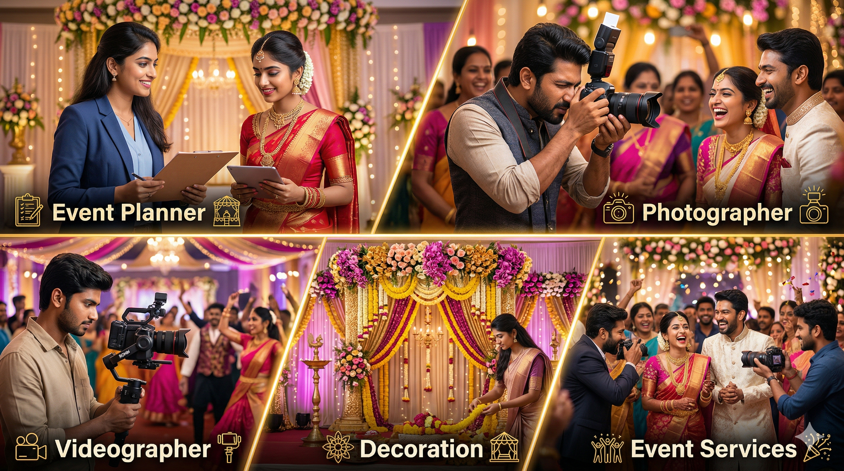 Event services like photographers, decorators, planners